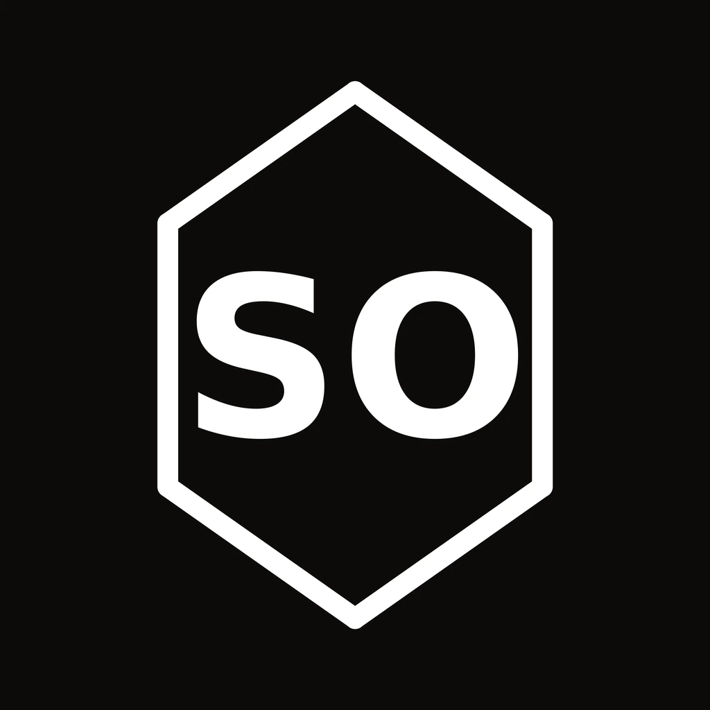 Smooth Operator SF logo — white hexagonal monogram on a black ground.