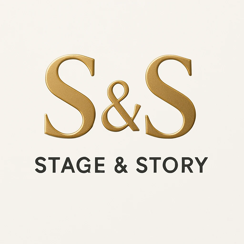 Stage & Story logo &mdash; brushed-gold serif &lsquo;S&S&rsquo; monogram above the wordmark STAGE & STORY in charcoal, set on a cream ground.