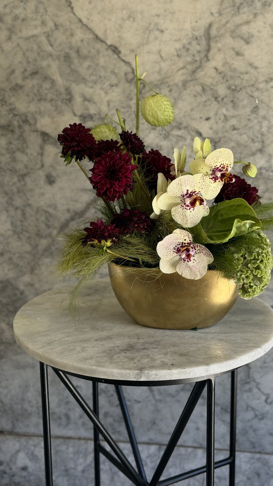 Fresh seasonal flowers in a hand-built arrangement